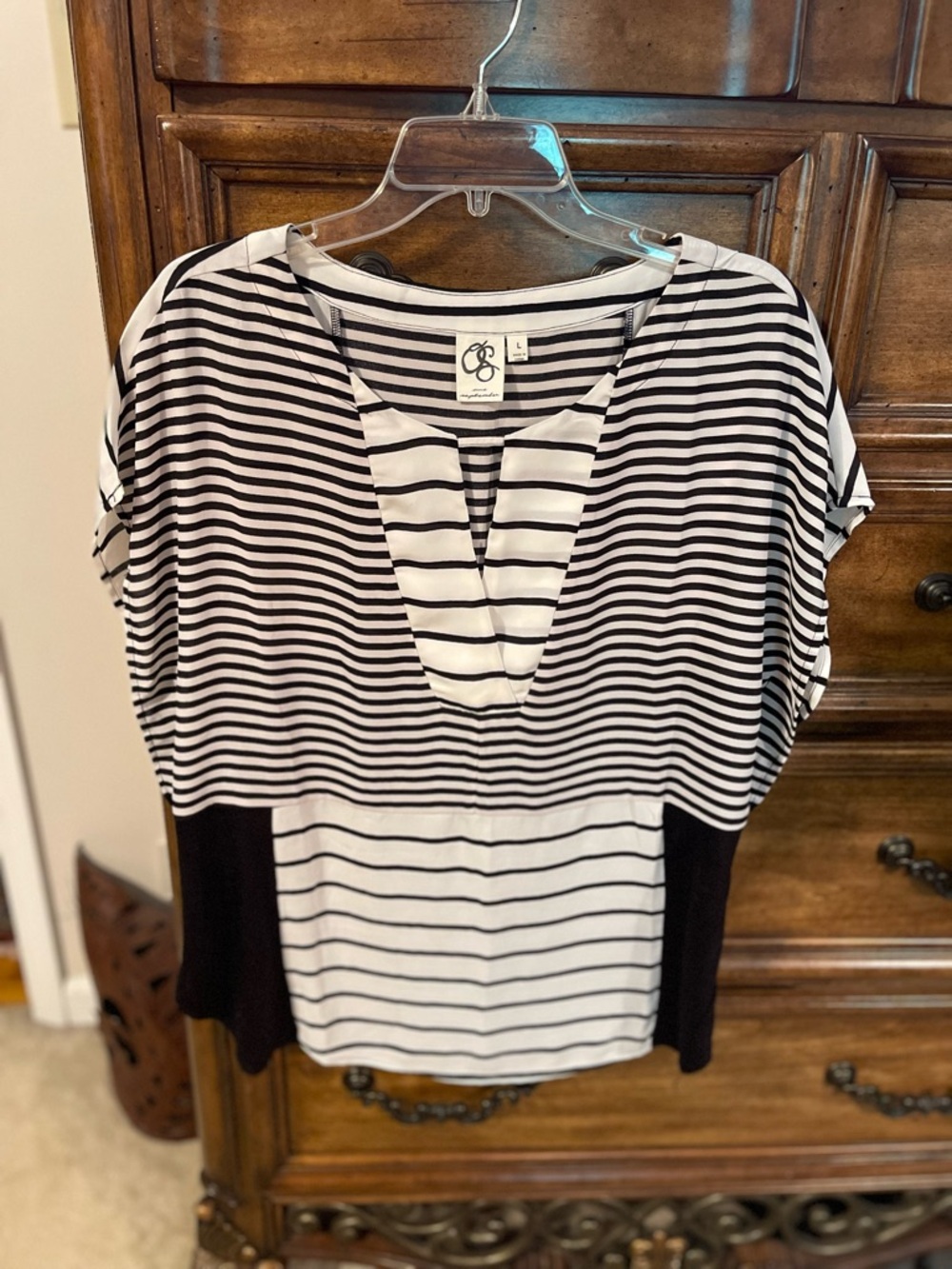 Striped Black and White V-Neck Blouse